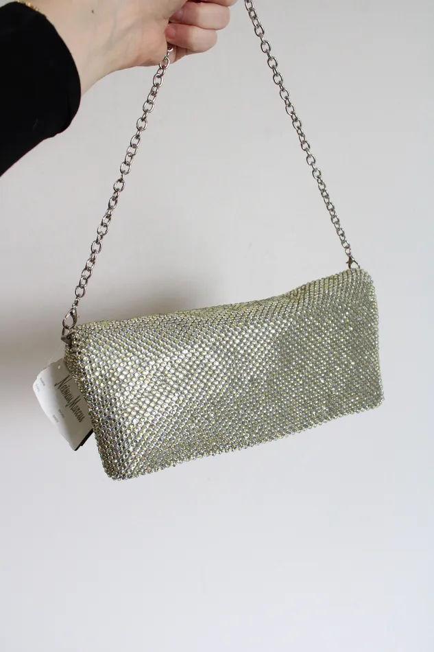 Earrings NEW Vintage Neiman Marcus Silver Yellow Rhinestone Zip Crossbody Bag Neiman Marcus