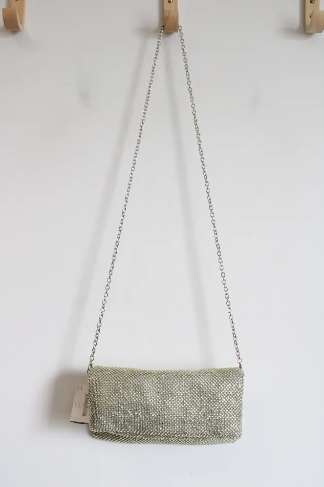 Earrings NEW Vintage Neiman Marcus Silver Yellow Rhinestone Zip Crossbody Bag Neiman Marcus