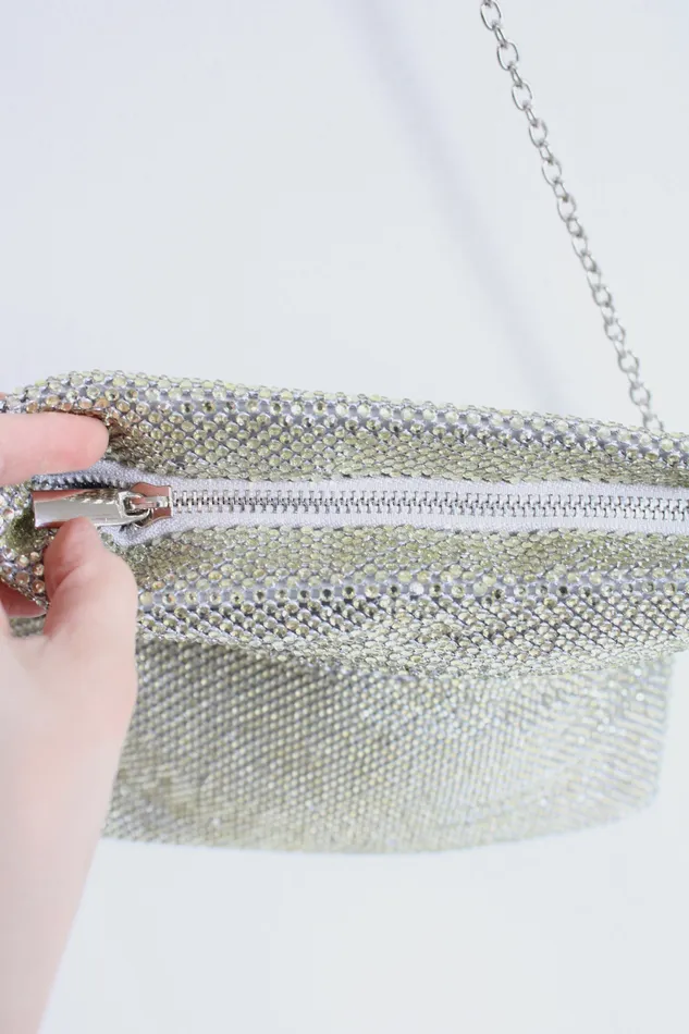 Earrings NEW Vintage Neiman Marcus Silver Yellow Rhinestone Zip Crossbody Bag Neiman Marcus