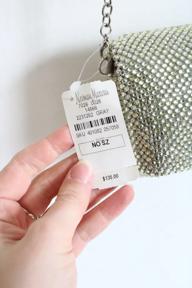 Earrings NEW Vintage Neiman Marcus Silver Yellow Rhinestone Zip Crossbody Bag Neiman Marcus