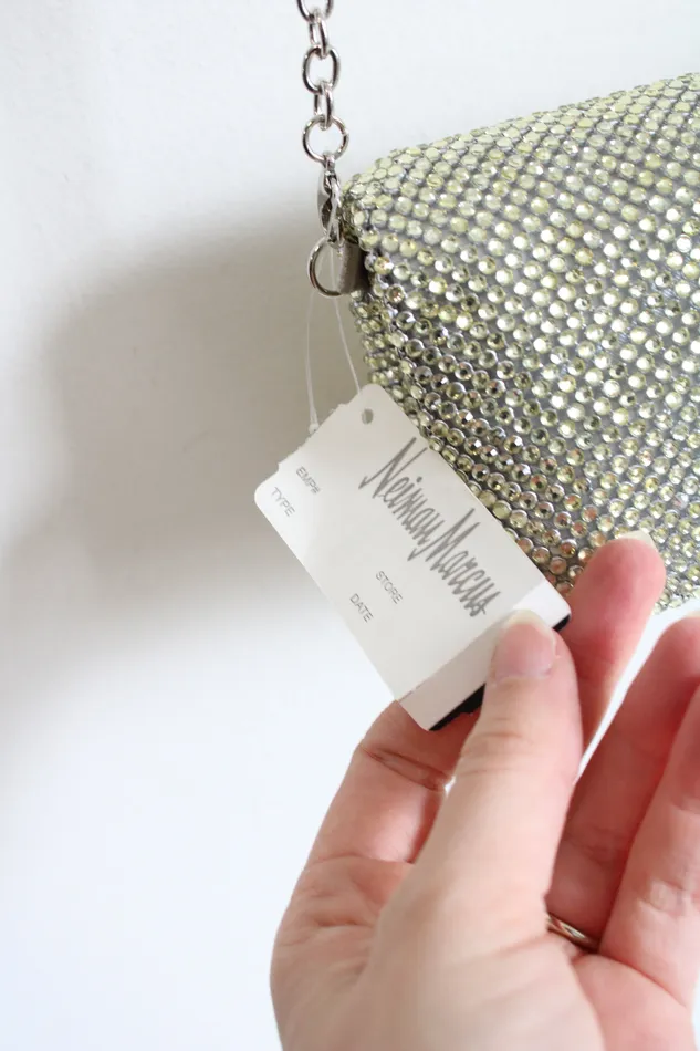 Earrings NEW Vintage Neiman Marcus Silver Yellow Rhinestone Zip Crossbody Bag Neiman Marcus