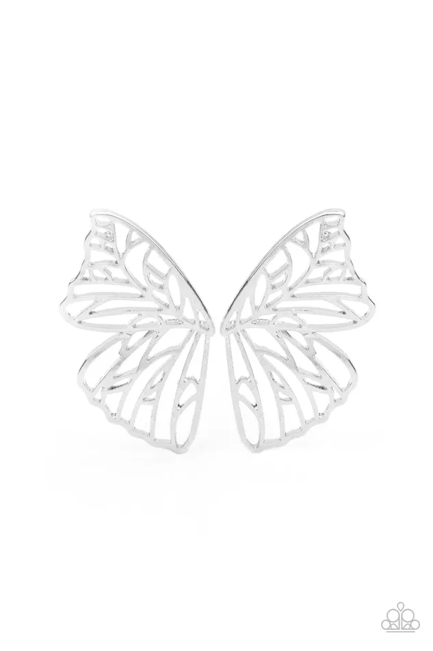 Earrings Paparazzi Accessories Butterfly Frills Silver