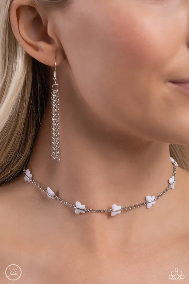 Earrings Paparazzi Accessories FLYING in Wait White