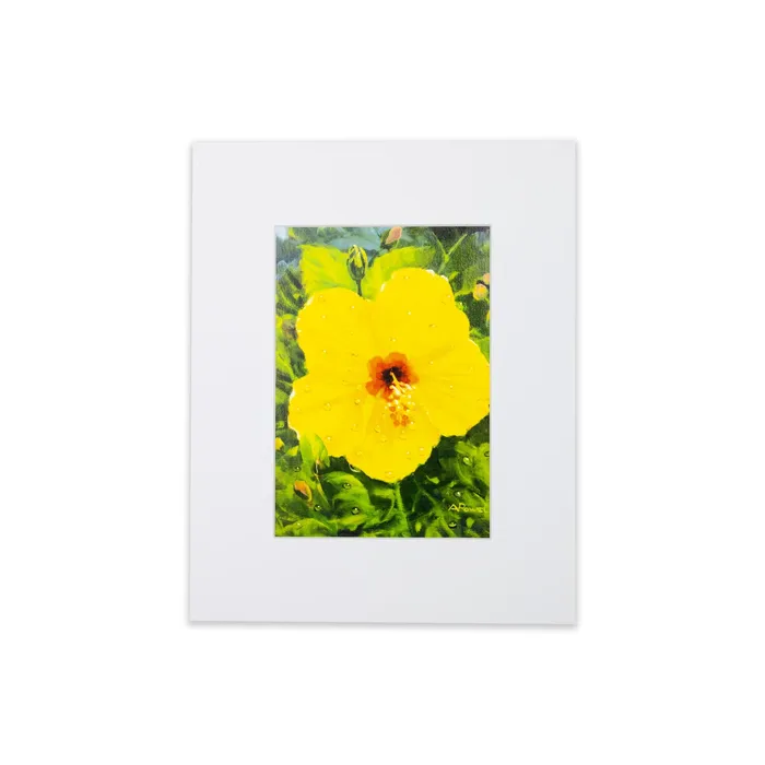 Earrings PCCBUYDIRECT Yellow Hibiscus Matted Print by Antoinette Powell 8 x 10