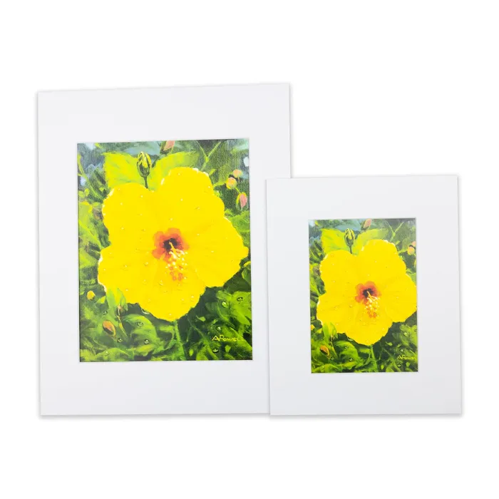 Earrings PCCBUYDIRECT Yellow Hibiscus Matted Print by Antoinette Powell 8 x 10