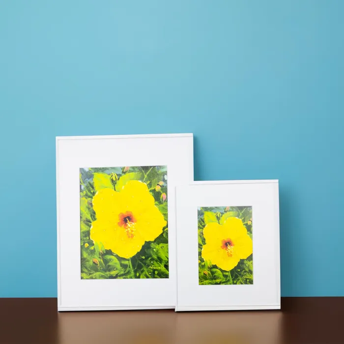 Earrings PCCBUYDIRECT Yellow Hibiscus Matted Print by Antoinette Powell 8 x 10