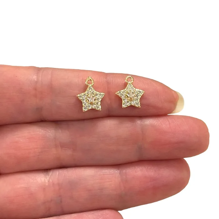 Earrings Peppy Beads 18K Gold Plated CZ Star Charms 2 Pcs in a pack