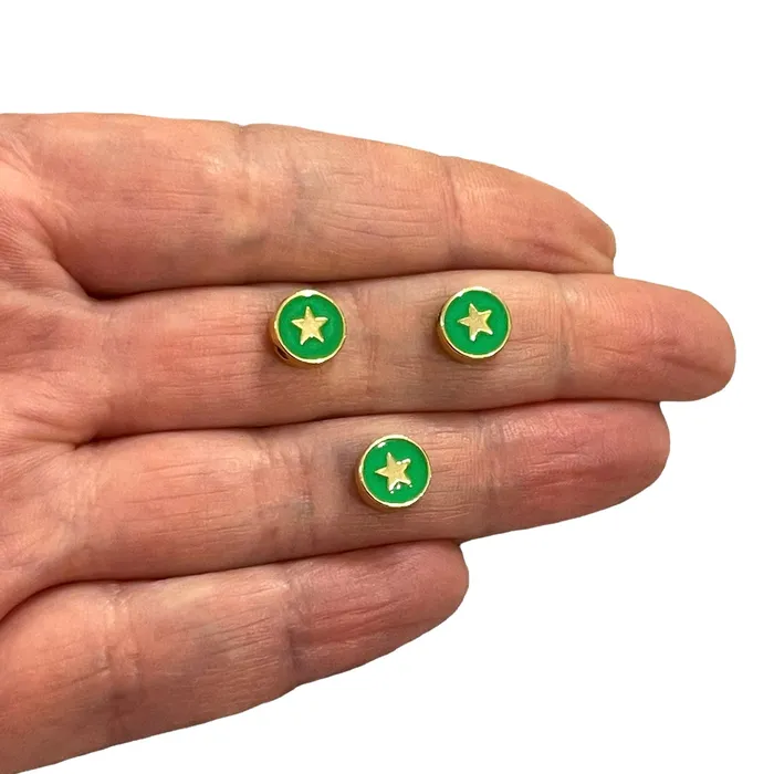 Earrings Peppy Beads 24Kt Gold Plated DoubleSided Neon Green Enamelled Star Spacer Charms 3 pcs in a pack Earrings Peppy Beads 24Kt Gold Plated DoubleSided Neon Green Enamelled Star Spacer Charms 3 pcs in a pack