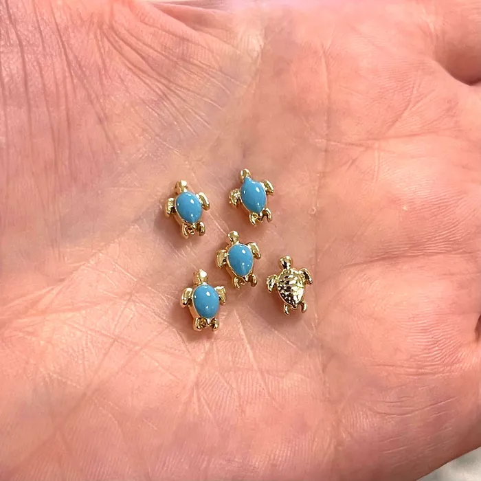 Earrings Peppy Beads 24Kt Gold Plated Sky Blue Enamelled Brass Turtle Spacer Charms Gold Turtle Charms Earrings Peppy Beads 24Kt Gold Plated Sky Blue Enamelled Brass Turtle Spacer Charms Gold Turtle Charms