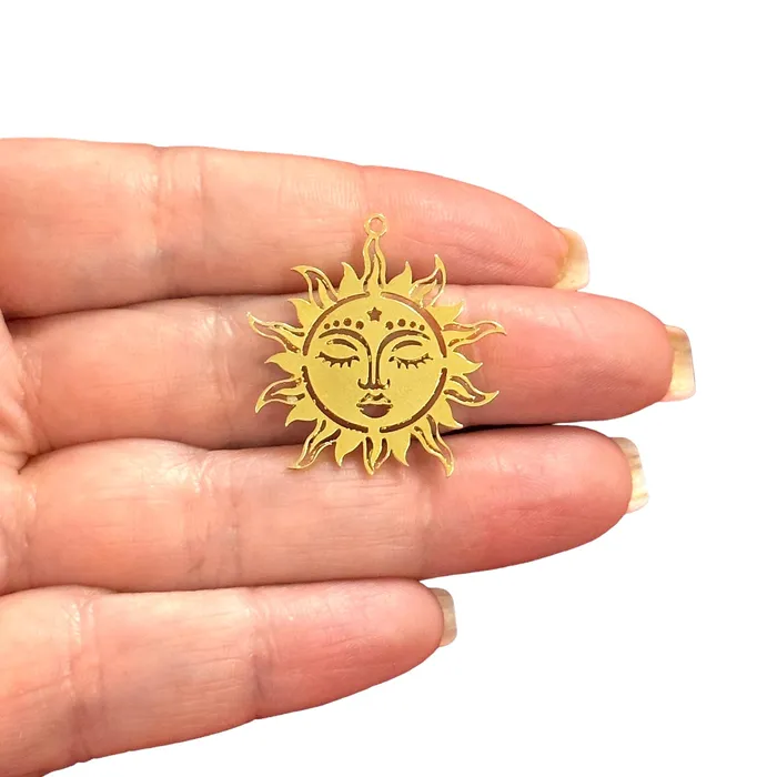 Earrings Peppy Beads 24Kt Gold Plated Sun Charm Laser Cut Sun Charm