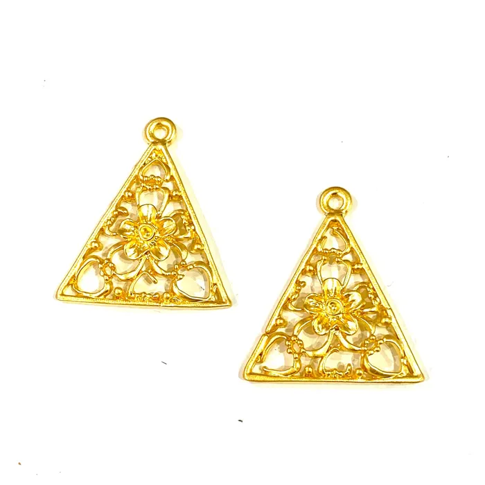 Earrings Peppy Beads 24Kt Matte Gold Plated Authentic Triangle Charms 2 Pcs in a Pack Earrings Peppy Beads 24Kt Matte Gold Plated Authentic Triangle Charms 2 Pcs in a Pack