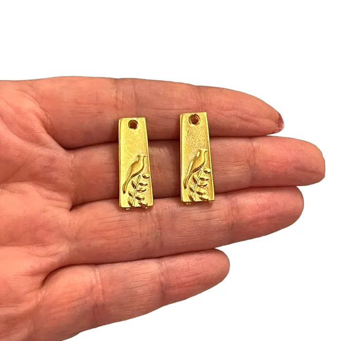 Earrings Peppy Beads 24Kt Matte Gold Plated Bird on Branch Charms 2 pcs in a pack Earrings Peppy Beads 24Kt Matte Gold Plated Bird on Branch Charms 2 pcs in a pack