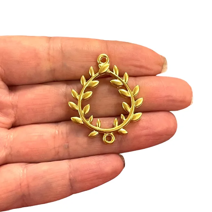 Earrings Peppy Beads 24Kt Matte Gold Plated Olive Branch Wreath Connector Charms 2 pcs in a pack Earrings Peppy Beads 24Kt Matte Gold Plated Olive Branch Wreath Connector Charms 2 pcs in a pack