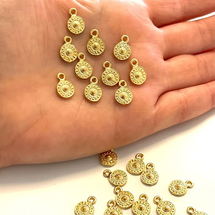 Earrings Peppy Beads 24Kt Shiny Gold Plated Shield Charms Gold Coin Charms 10 pcs in a pack Earrings Peppy Beads 24Kt Shiny Gold Plated Shield Charms Gold Coin Charms 10 pcs in a pack