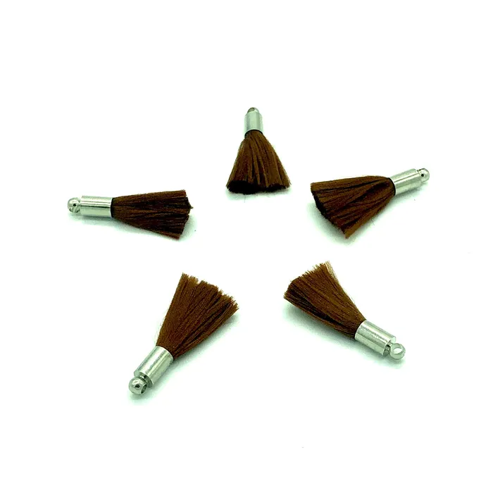 Earrings Peppy Beads Brown Mini Silk Tassels with Rhodium Plated Caps 5 Tassels in a pack Earrings Peppy Beads Brown Mini Silk Tassels with Rhodium Plated Caps 5 Tassels in a pack
