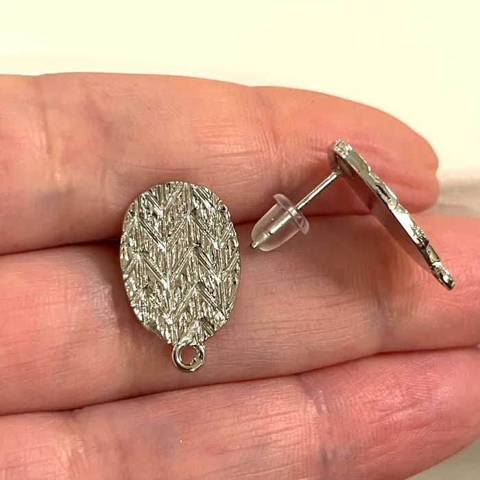 Earrings Peppy Beads Rhodium Plated Brass Oval Stud Earrings 2 pcs in a pack