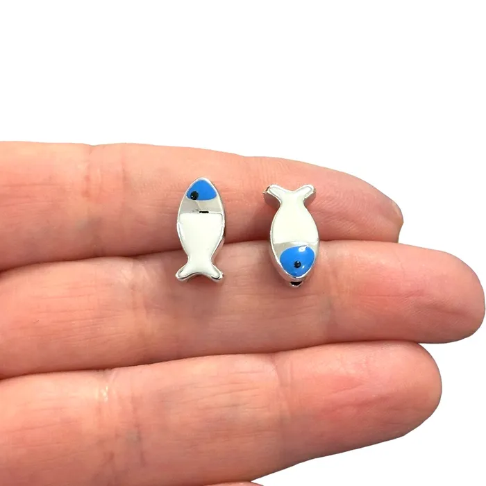Earrings Peppy Beads Rhodium Plated Double Side Enamelled Fish Spacer Charms 2 pcs in a pack