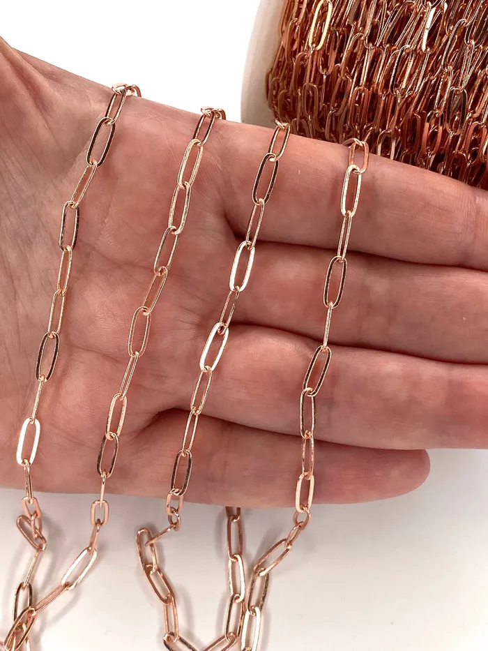 Earrings Peppy Beads Rose Gold Plated Brass Paperclip Chain 95x35 mm Rose Gold Plated Chain