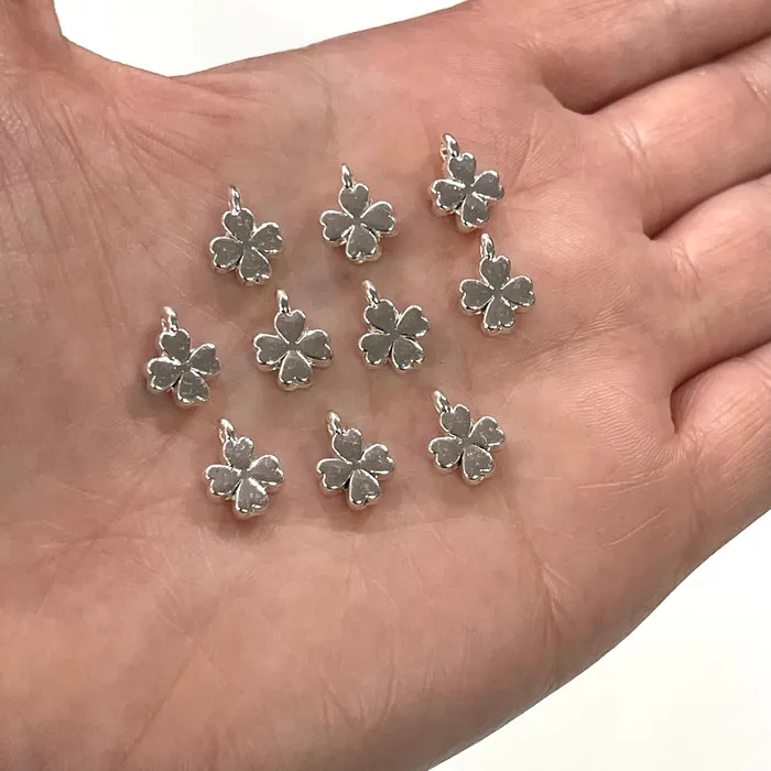 Earrings Peppy Beads Silver Plated Clover Charms 10 pcs in a pack