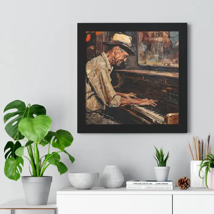 Earrings Portraits by NC Framed Vertical Poster Honky Tonk Piano Player