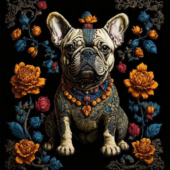 Earrings Portraits by NC Mexican Folk Art French Bulldog Canvas Print 24x24 Earrings Portraits by NC Mexican Folk Art French Bulldog Canvas Print 24x24