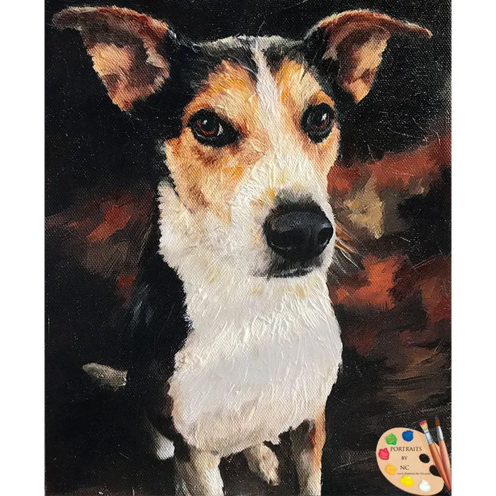 Earrings Portraits by NC Rat Terrier Dog Portrait in Oil