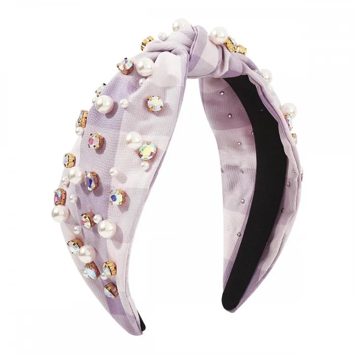 Earrings Rhinestone Pearl Studded Plaid Headband Lilac Judson
