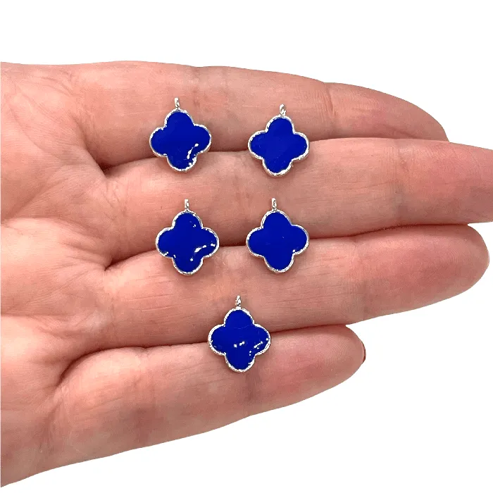 Earrings Silver Plated Navy Enamelled Clover Charms 5 pcs in a Pack Peppy Beads Earrings Silver Plated Navy Enamelled Clover Charms 5 pcs in a Pack Peppy Beads