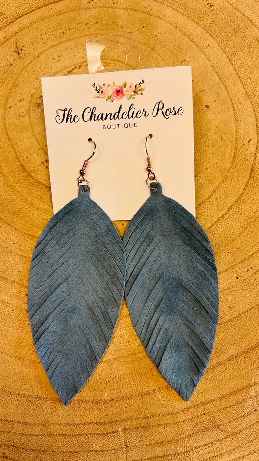 Earrings The Chandelier Rose Boutique Genuine Leather Leaf Earrings Light Grey