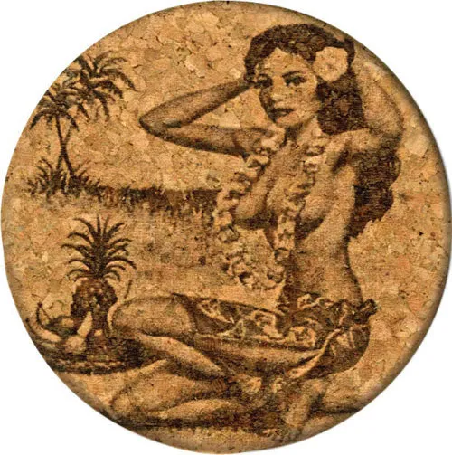 Earrings THEWALTONCO GrafixMat Hawaiian Hula Girl Natural Cork Coaster