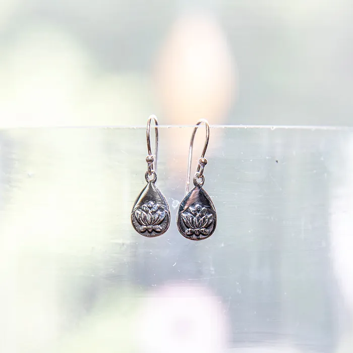 Earrings Tiger Mountain Silver Lotus Drop Earrings
