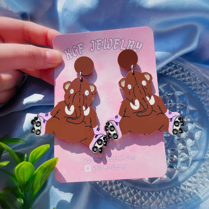 Earrings Wheelie Mammoth Acrylic Earrings Keychains Pins KGF Jewelry