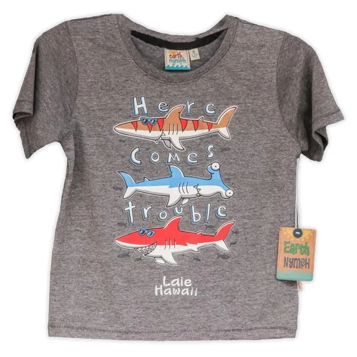 Earth Nymph Here Comes Trouble Kids Cotton Tee Shirt Gray TANKSTREAM Earrings