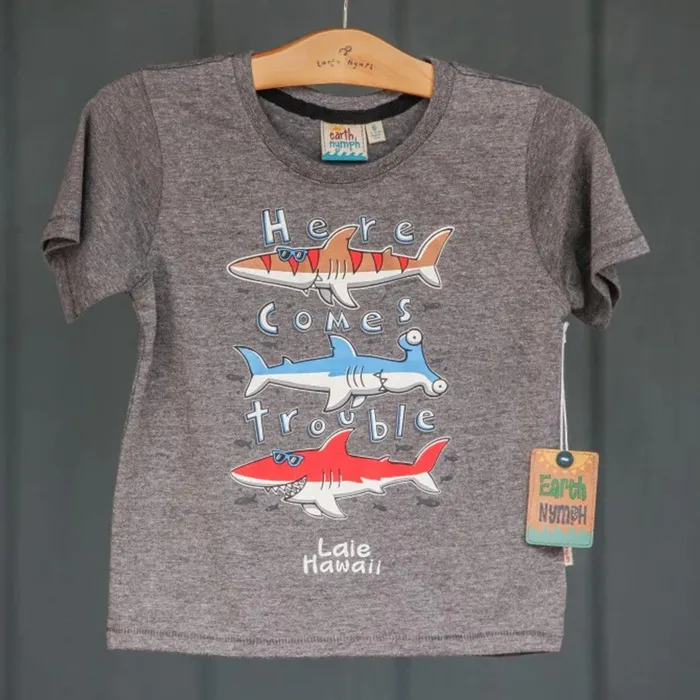 Earth Nymph Here Comes Trouble Kids Cotton Tee Shirt Gray TANKSTREAM Earrings