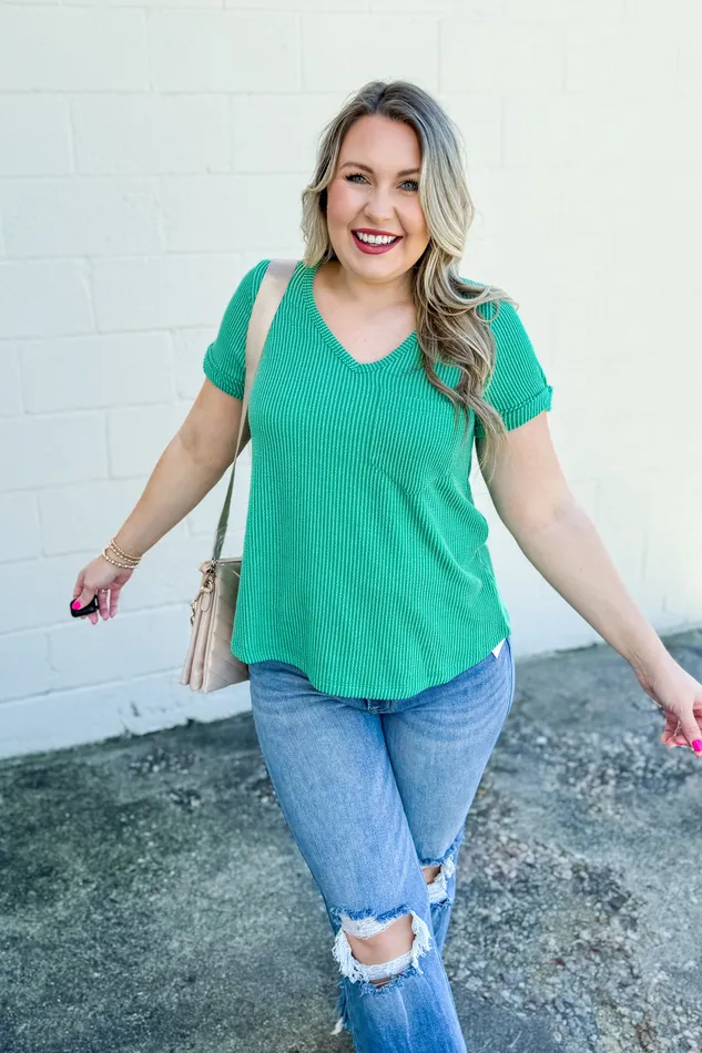 entro Earrings Warm Air Ribbed Top Kelly Green