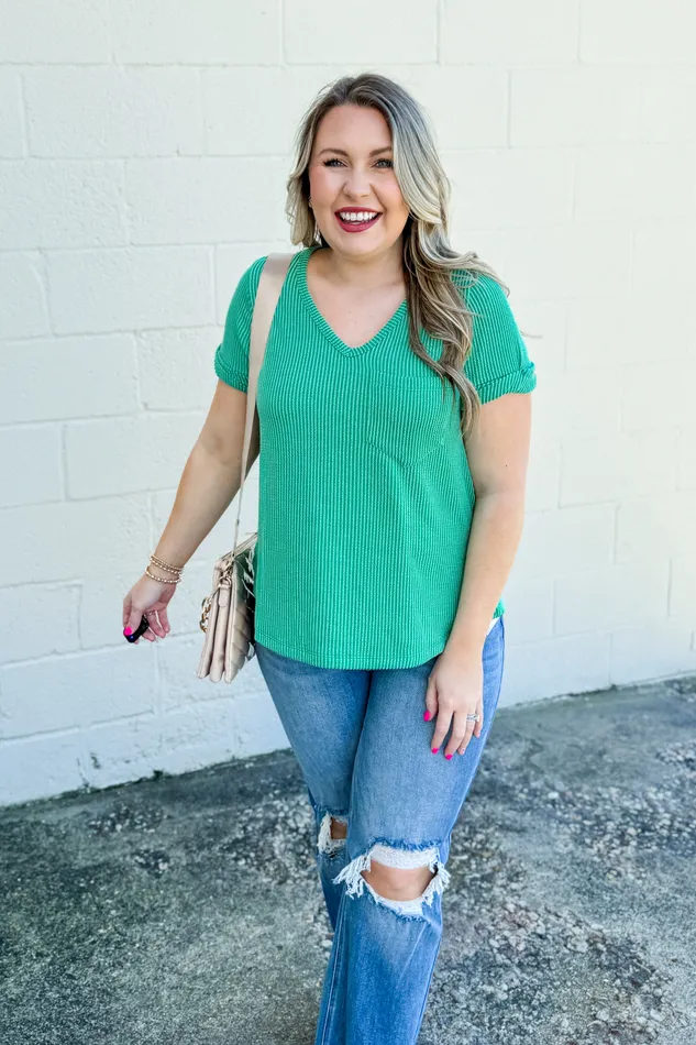entro Earrings Warm Air Ribbed Top Kelly Green
