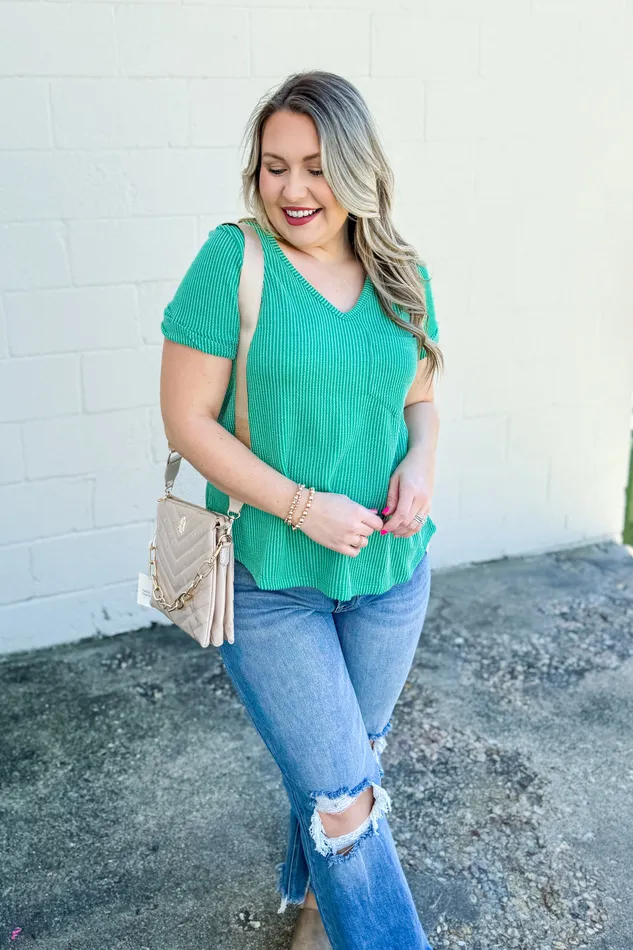 entro Earrings Warm Air Ribbed Top Kelly Green