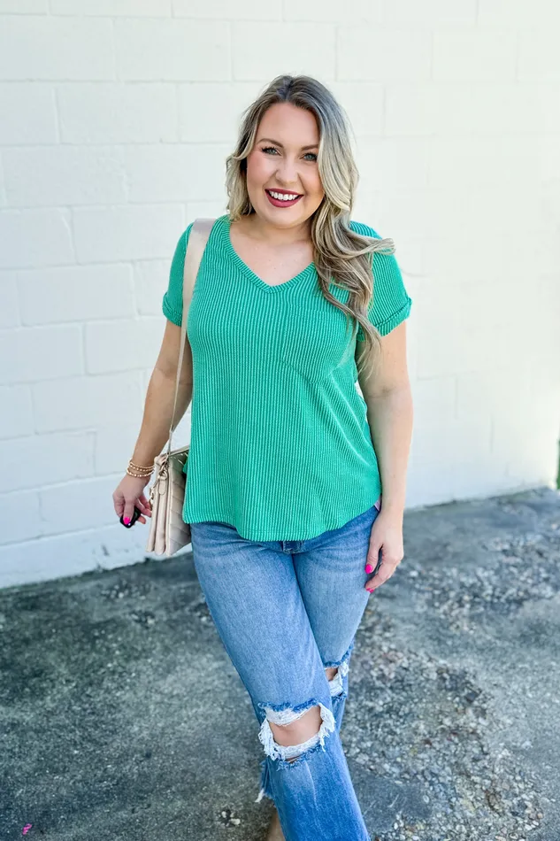 entro Earrings Warm Air Ribbed Top Kelly Green