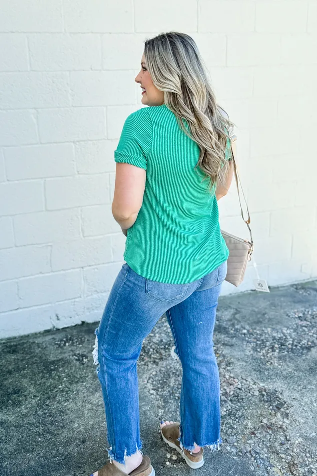 entro Earrings Warm Air Ribbed Top Kelly Green