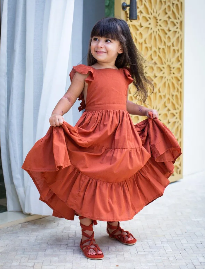 Erika Pea Necklaces Lolita Apron Ruffled Sleeved Tiered Little Girls Dress