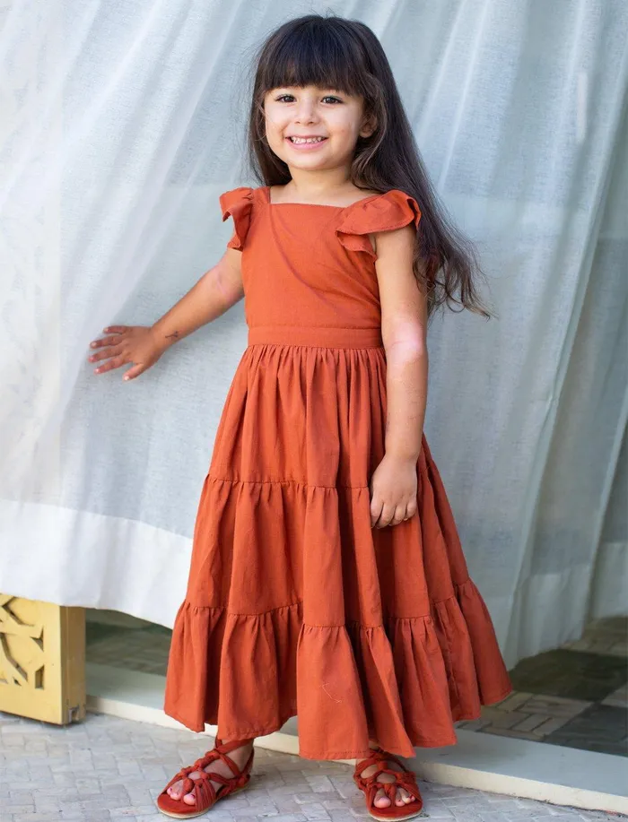 Erika Pea Necklaces Lolita Apron Ruffled Sleeved Tiered Little Girls Dress