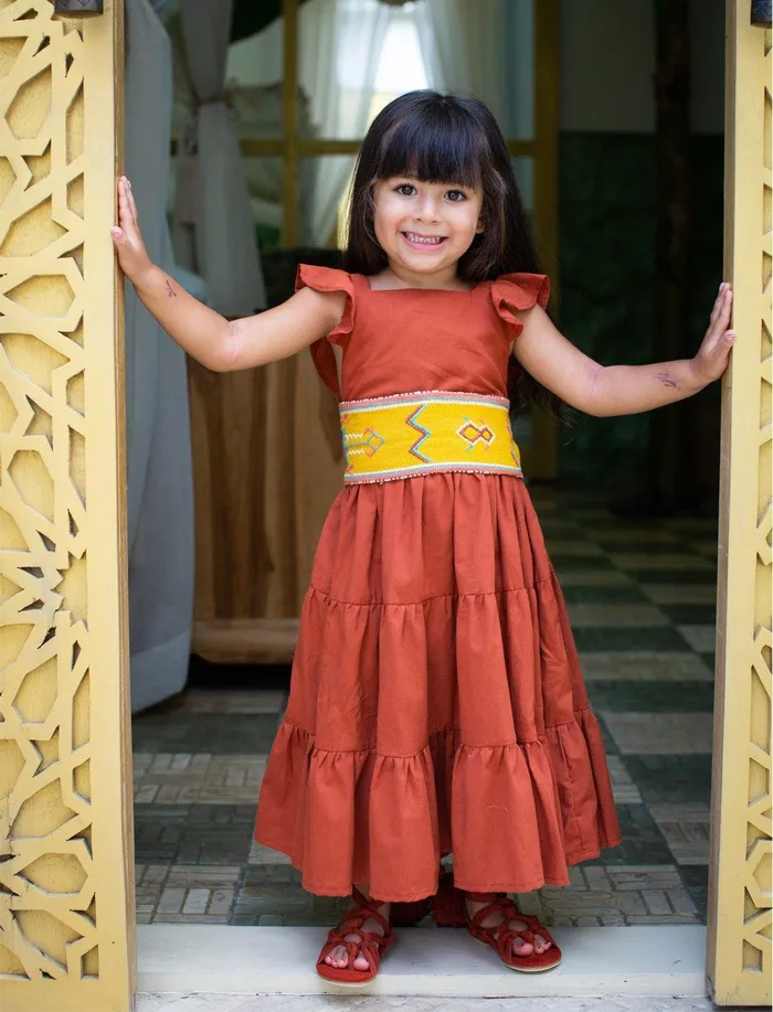 Erika Pea Necklaces Lolita Apron Ruffled Sleeved Tiered Little Girls Dress