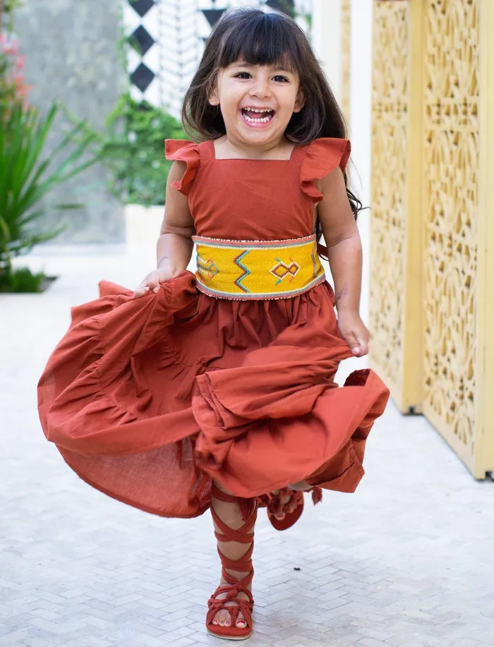 Erika Pea Necklaces Lolita Apron Ruffled Sleeved Tiered Little Girls Dress