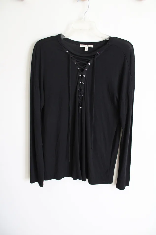 Express One Eleven Black Lace Up Top M Express Rings