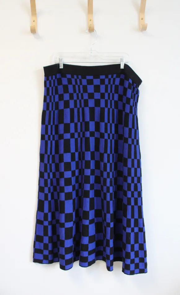 Future Collective Kahlana Barfield Brown Blue Black Checkered Knit Skirt 1X Future Collective Rings
