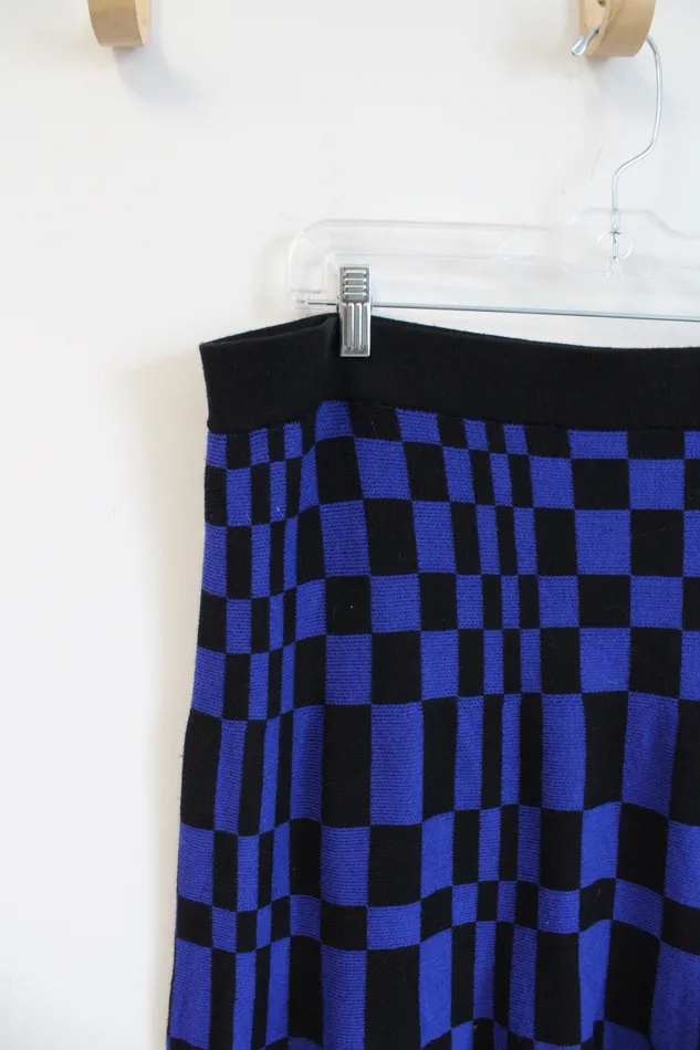 Future Collective Kahlana Barfield Brown Blue Black Checkered Knit Skirt 1X Future Collective Rings