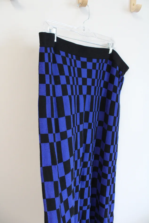 Future Collective Kahlana Barfield Brown Blue Black Checkered Knit Skirt 1X Future Collective Rings