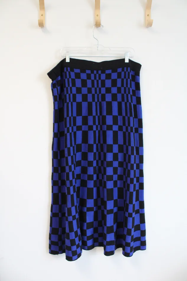 Future Collective Kahlana Barfield Brown Blue Black Checkered Knit Skirt 1X Future Collective Rings