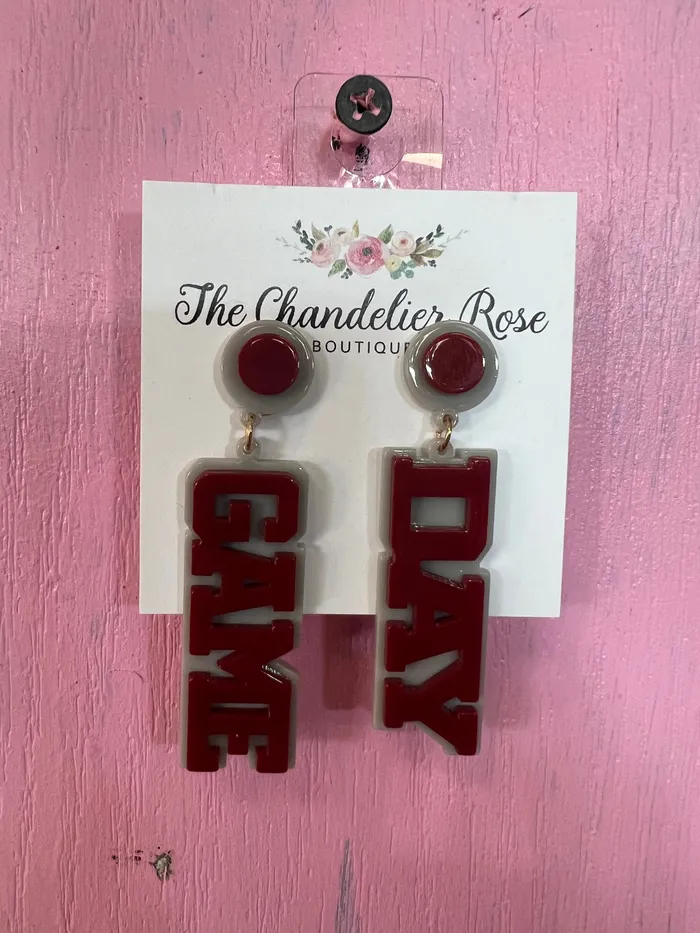 GAME DAY MAROON AND GREY STUD EARRINGS The Chandelier Rose Boutique Earrings
