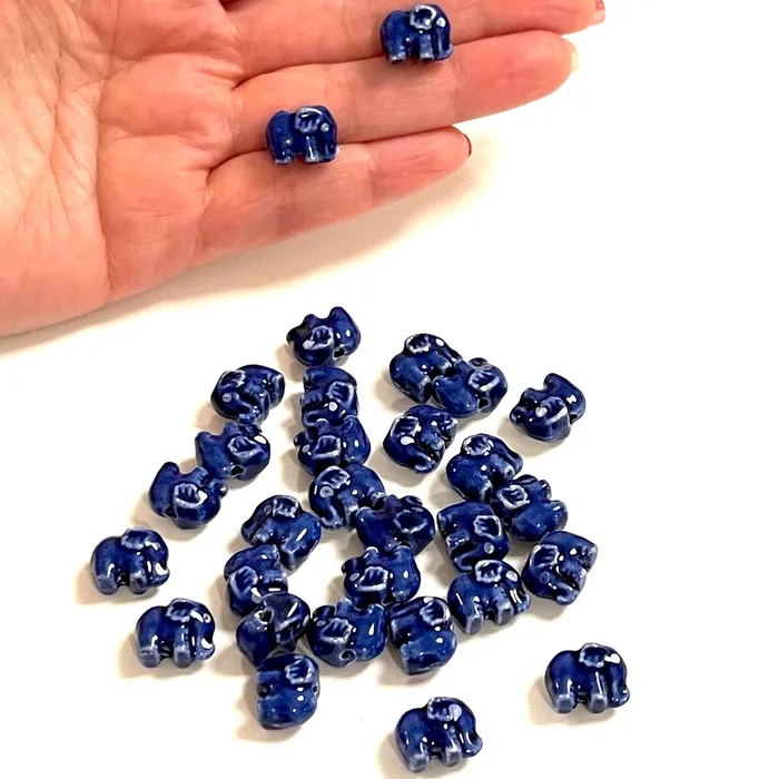 Hand Made Ceramic Navy Elephant Charms 3 pcs in a pack Peppy Beads Earrings